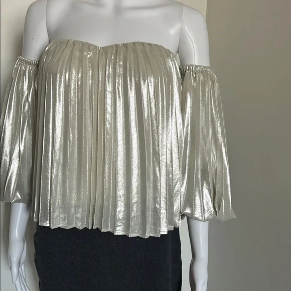 Express, Women’s Size M Metallic Pleated Elegant Off-Shoulder Ballon Top - Picture 4 of 7